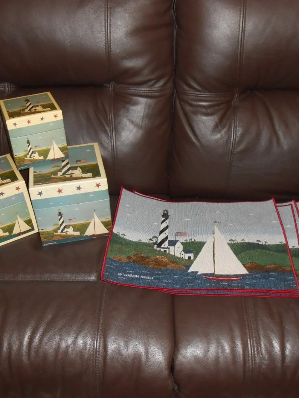 Warren Kimble Coastal Breeze 3 decorative nesting stacking boxes 6 placemats
